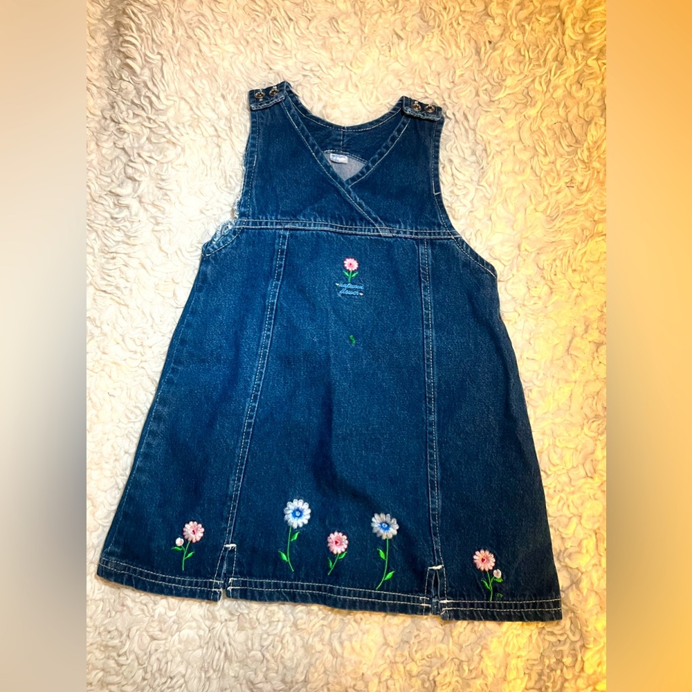 Vintage Denim Flower Embroidered Dress